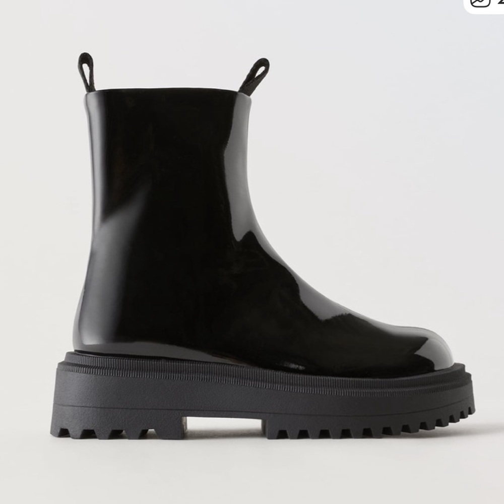 Zara Kids Black Patent Leather Ankle Boots - Picture 2 of 6